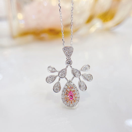 18K Pink Diamond Pendant Necklace with Peacock Design - XL026-F - Pink Diamond Necklace