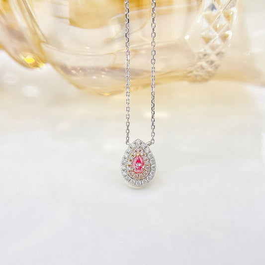 18K Pink Diamond Pendant Necklace with Surrounding Diamonds - XL006-F - Pink Diamond Necklace