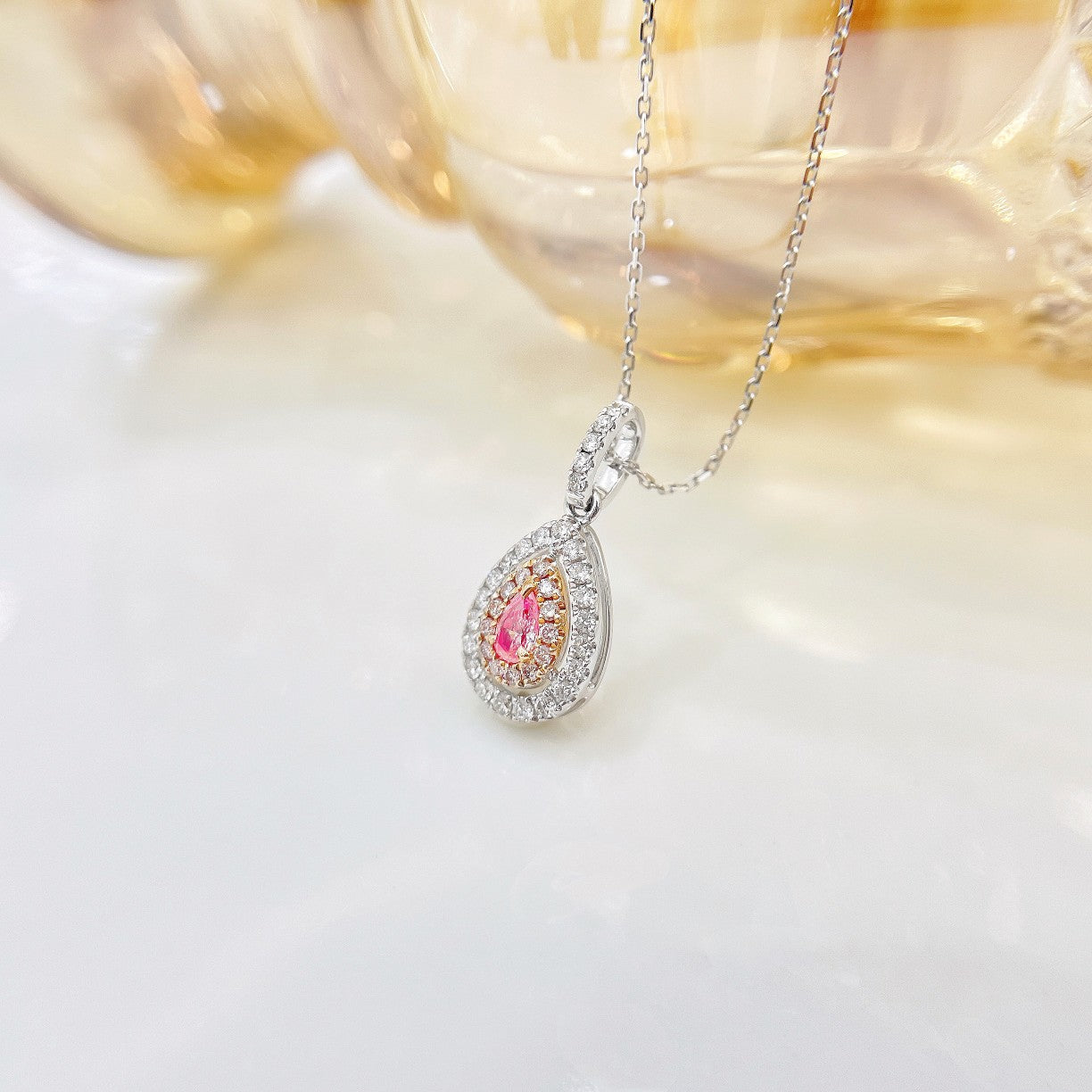 18K Pink Diamond Pendant Necklace with Surrounding Diamonds - XL009-F - Pink Diamond Necklace