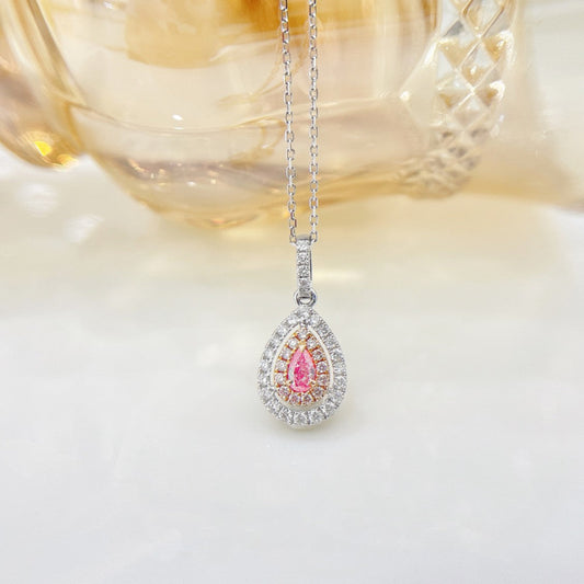 18K Pink Diamond Pendant Necklace with Surrounding Diamonds - XL009-F - Pink Diamond Necklace