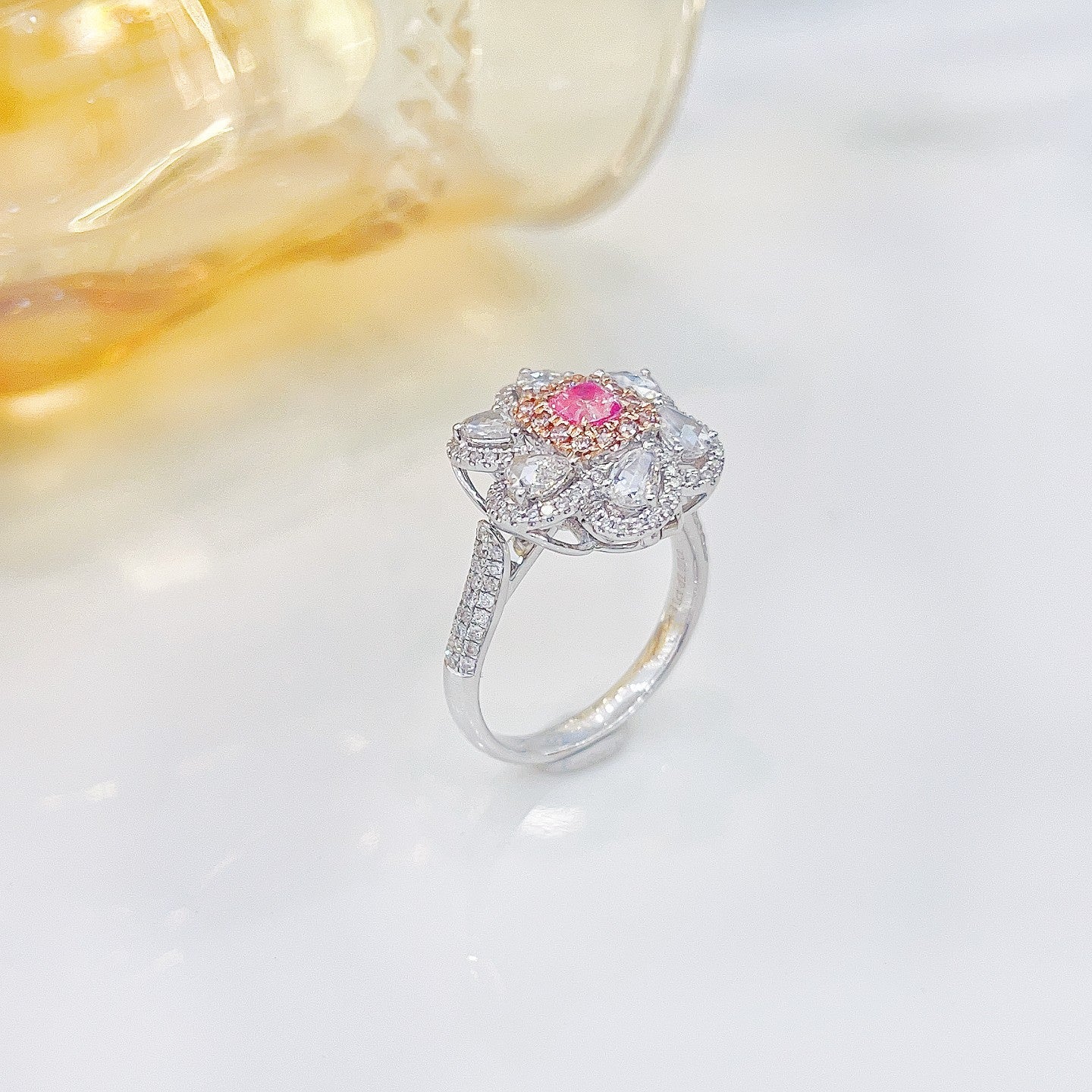 18K Pink Diamond Pillow Rose Cut Two-Way Wear Jewelry - Pink Diamond Ring