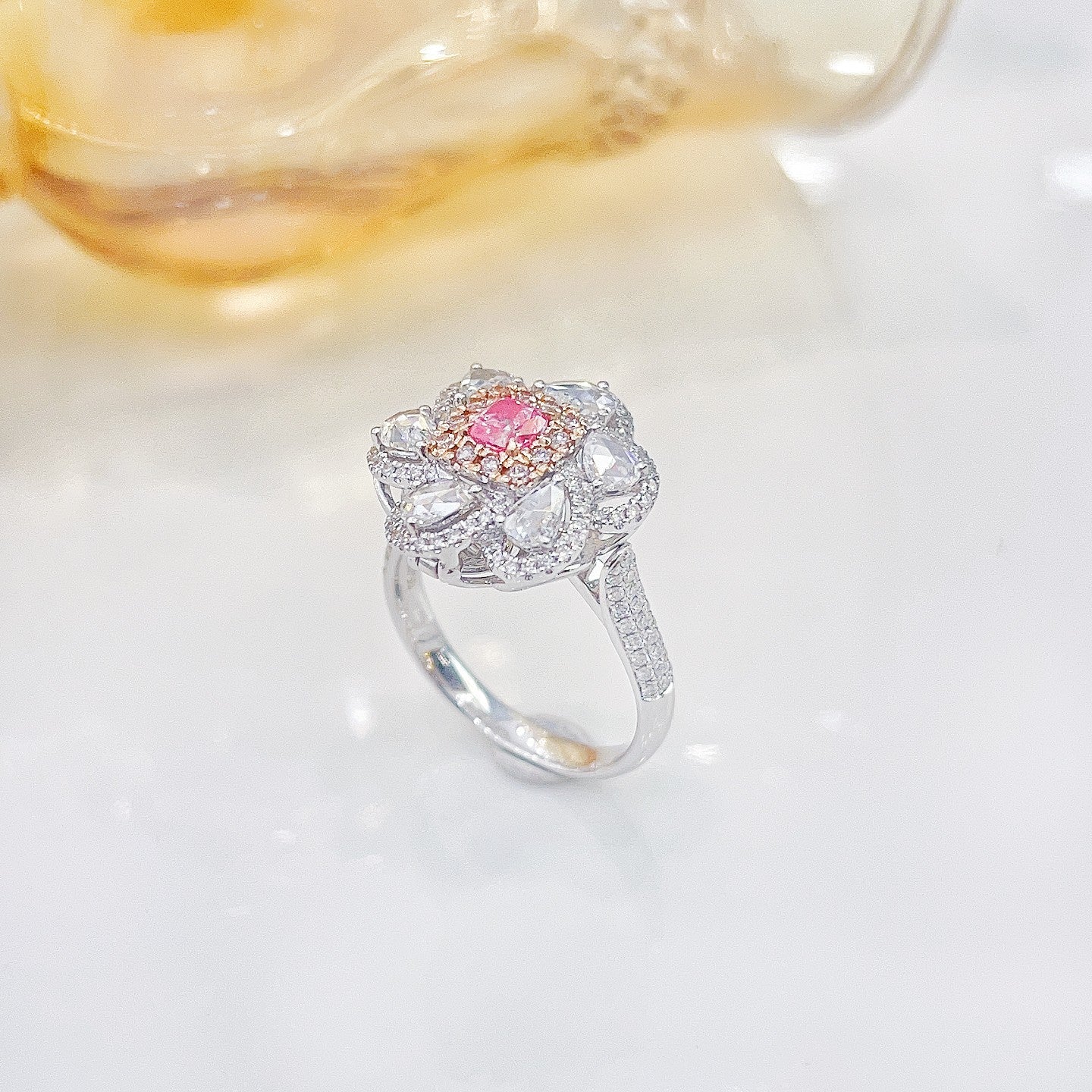 18K Pink Diamond Pillow Rose Cut Two-Way Wear Jewelry - Pink Diamond Ring