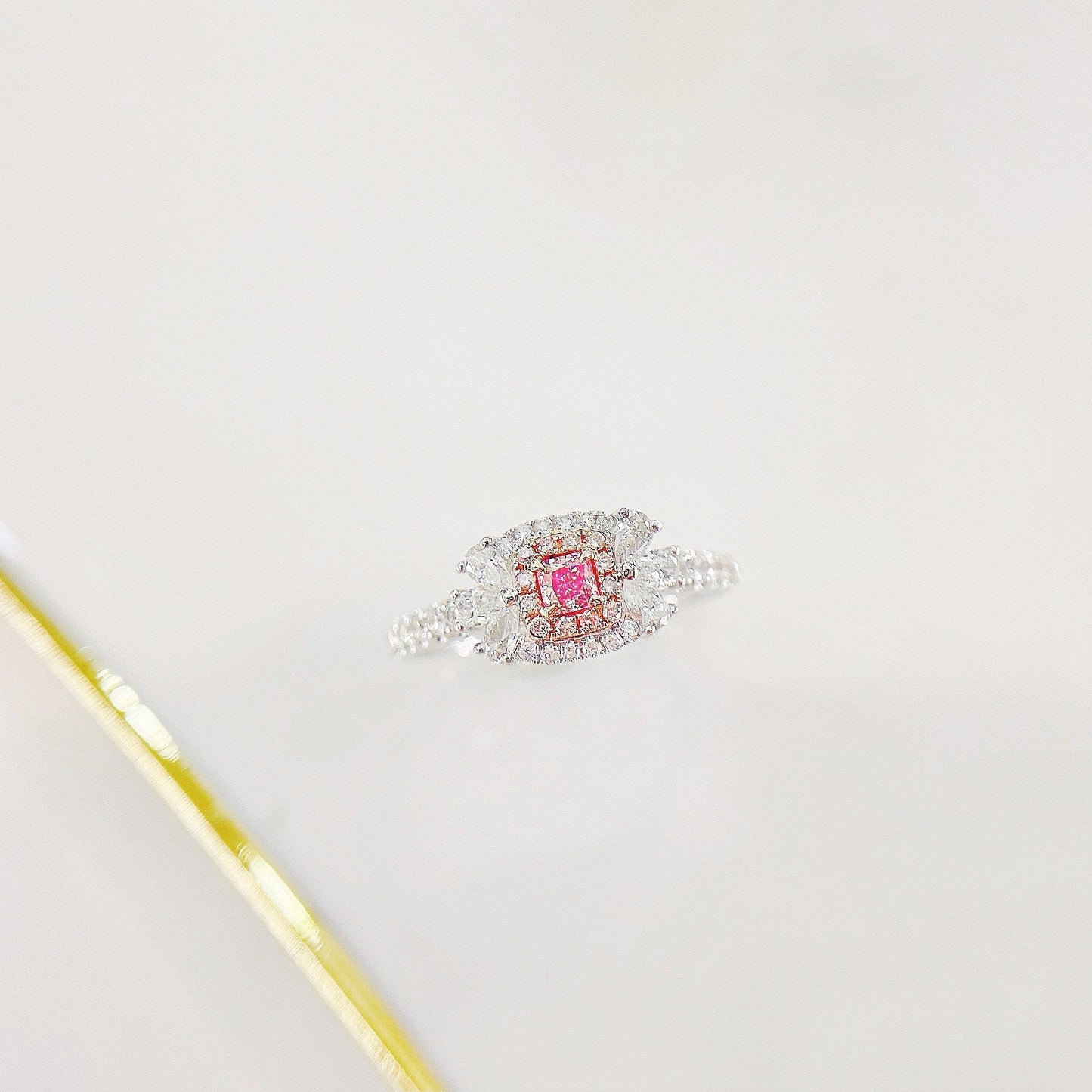 18K Pink Diamond Pillow-Shaped and Teardrop Halo Ring | Luxurious Jewelry - Pink Diamond Ring