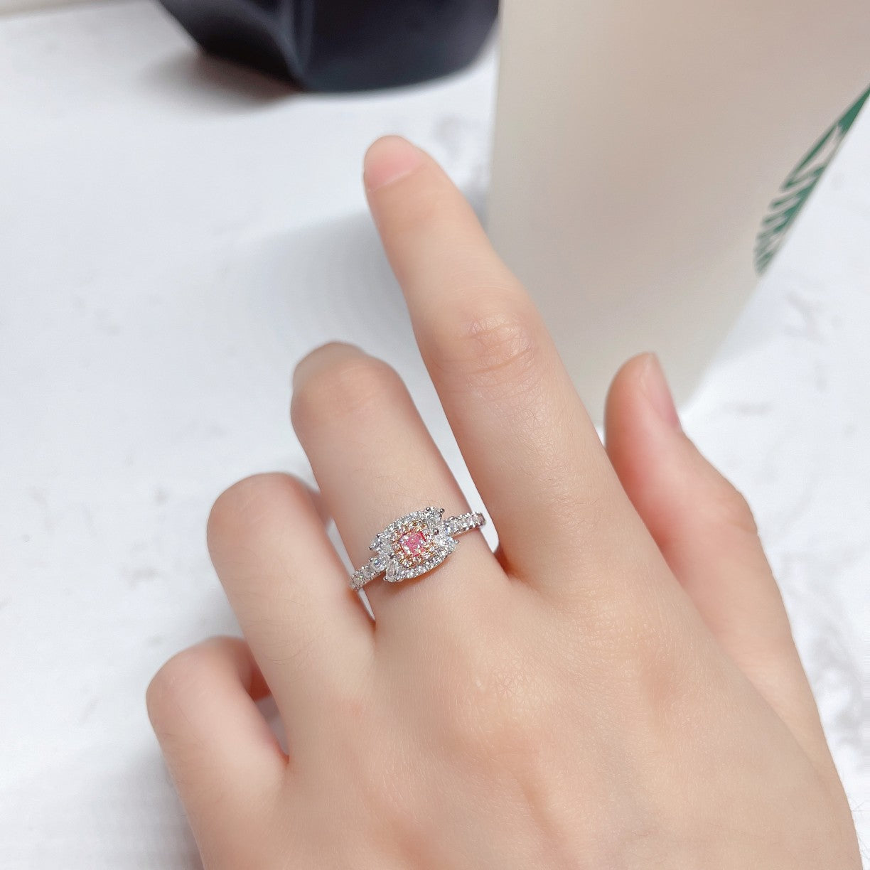 18K Pink Diamond Pillow-Shaped and Teardrop Halo Ring | Luxurious Jewelry - Pink Diamond Ring