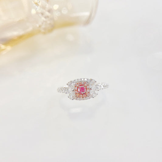 18K Pink Diamond Pillow-Shaped and Teardrop Halo Ring | Luxurious Jewelry - Pink Diamond Ring