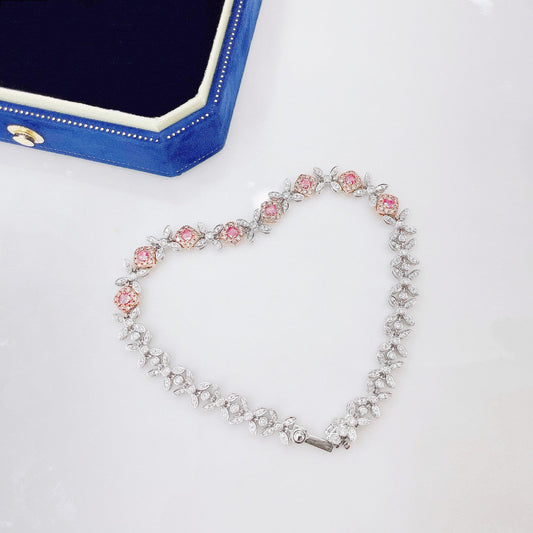 18K Pink Diamond Pillow-Shaped Four-Leaf Clover Bubble Bracelet - Luxurious Jewelry - Pink Diamond Bracelet