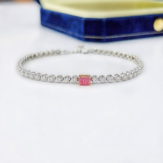 18K Pink Diamond Pillow-Shaped Full-Pave Set Bracelet - Luxurious Jewelry Piece - Pink Diamond Bracelet