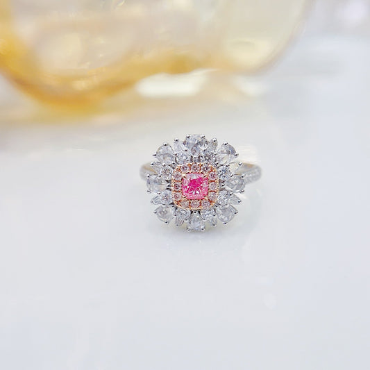 18K Pink Diamond Pillow-shaped Layered Two-way Wear Jewelry - Pink Diamond Ring