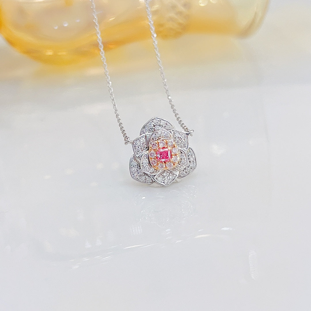 18K Pink Diamond Pillow-Shaped Marquise Flower Necklace - Pink Diamond Necklace