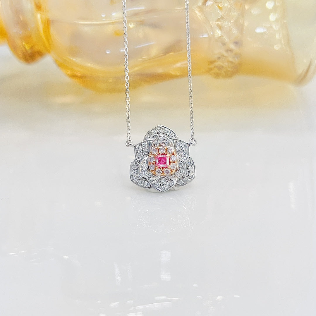 18K Pink Diamond Pillow-Shaped Marquise Flower Necklace - Pink Diamond Necklace