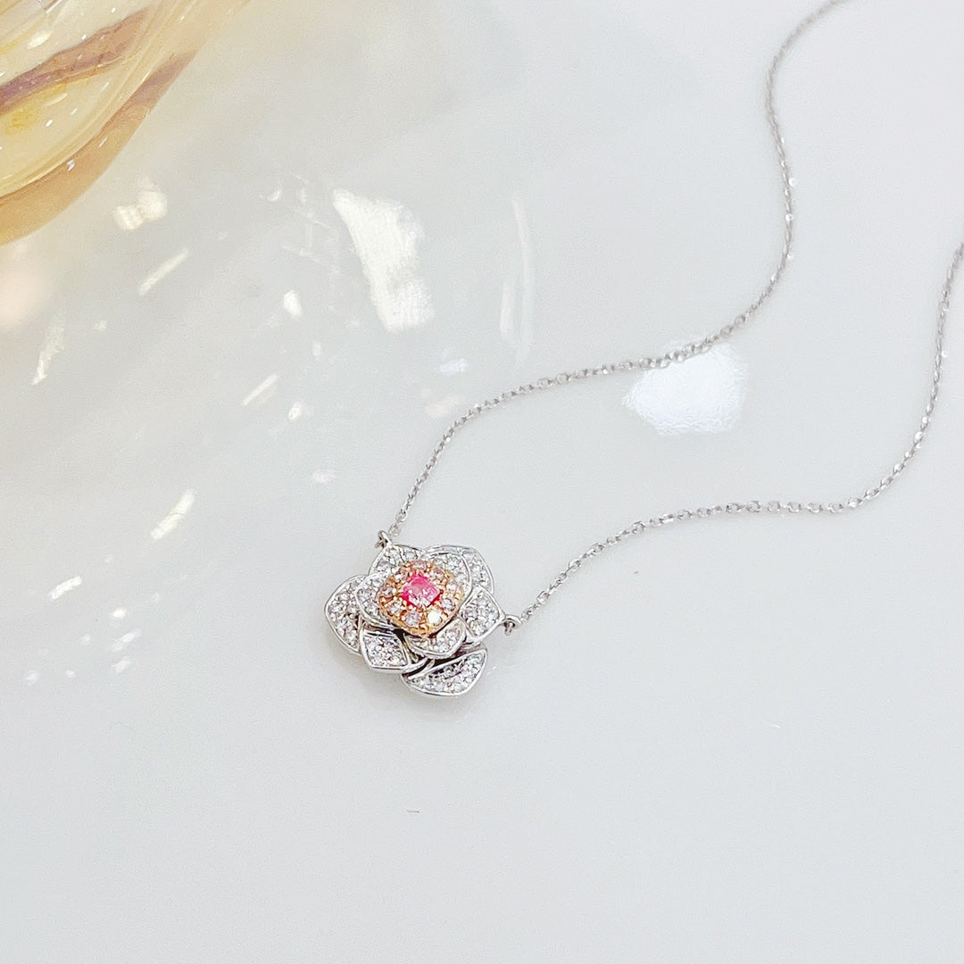 18K Pink Diamond Pillow-Shaped Marquise Flower Necklace - Pink Diamond Necklace