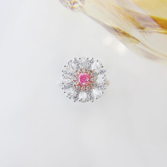 18K Pink Diamond Pillow-shaped Rose-cut & Drop-shaped Two-way Wear Jewelry - Pink Diamond Ring