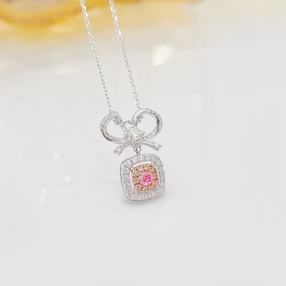 18K Pink Diamond Pillow-Shaped Vivid Butterfly Necklace - Pink Diamond Necklace