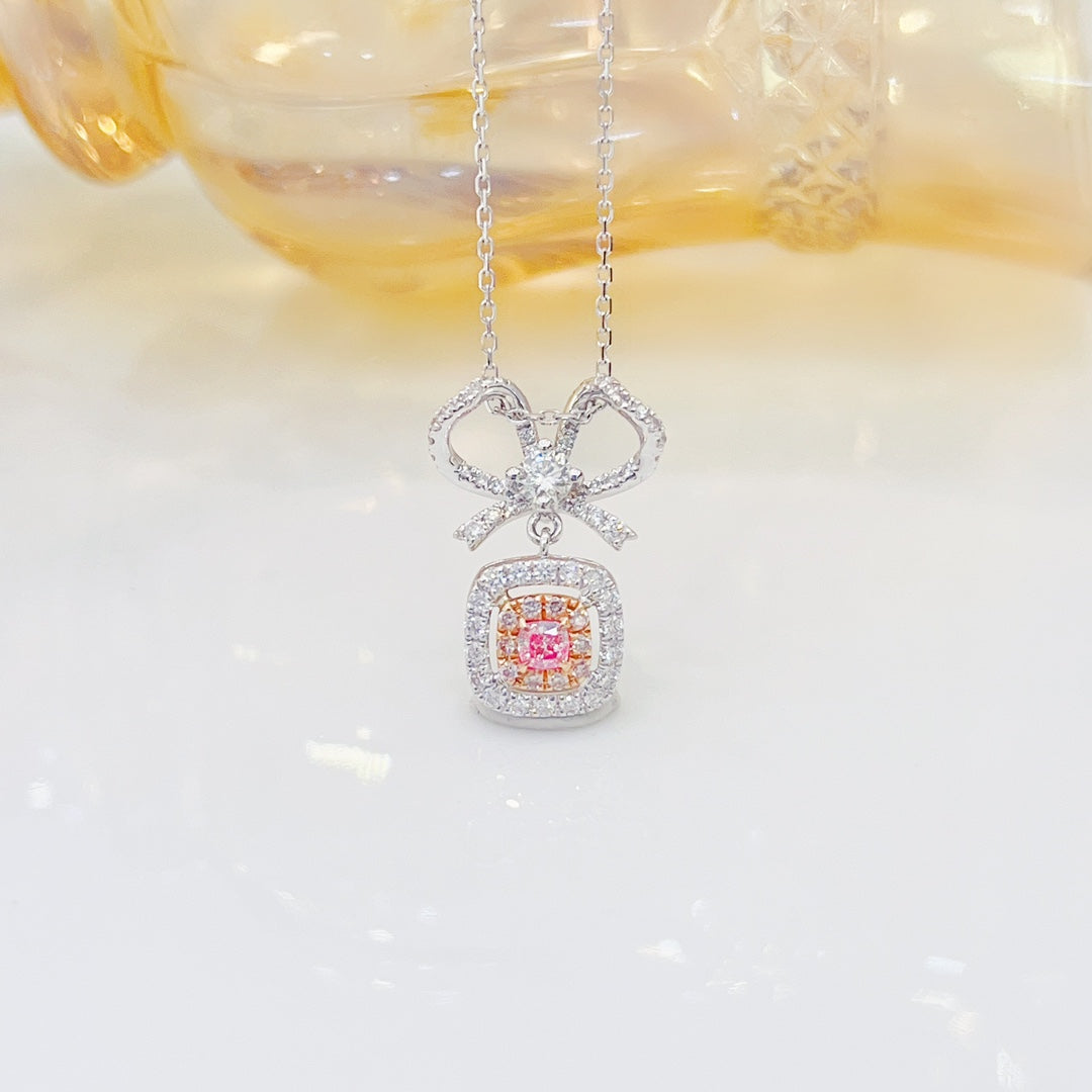 18K Pink Diamond Pillow-Shaped Vivid Butterfly Necklace - Pink Diamond Necklace