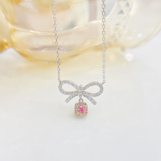 18K Pink Diamond Princess Bowknot Necklace | Luxury Jewelry - Pink Diamond Necklace