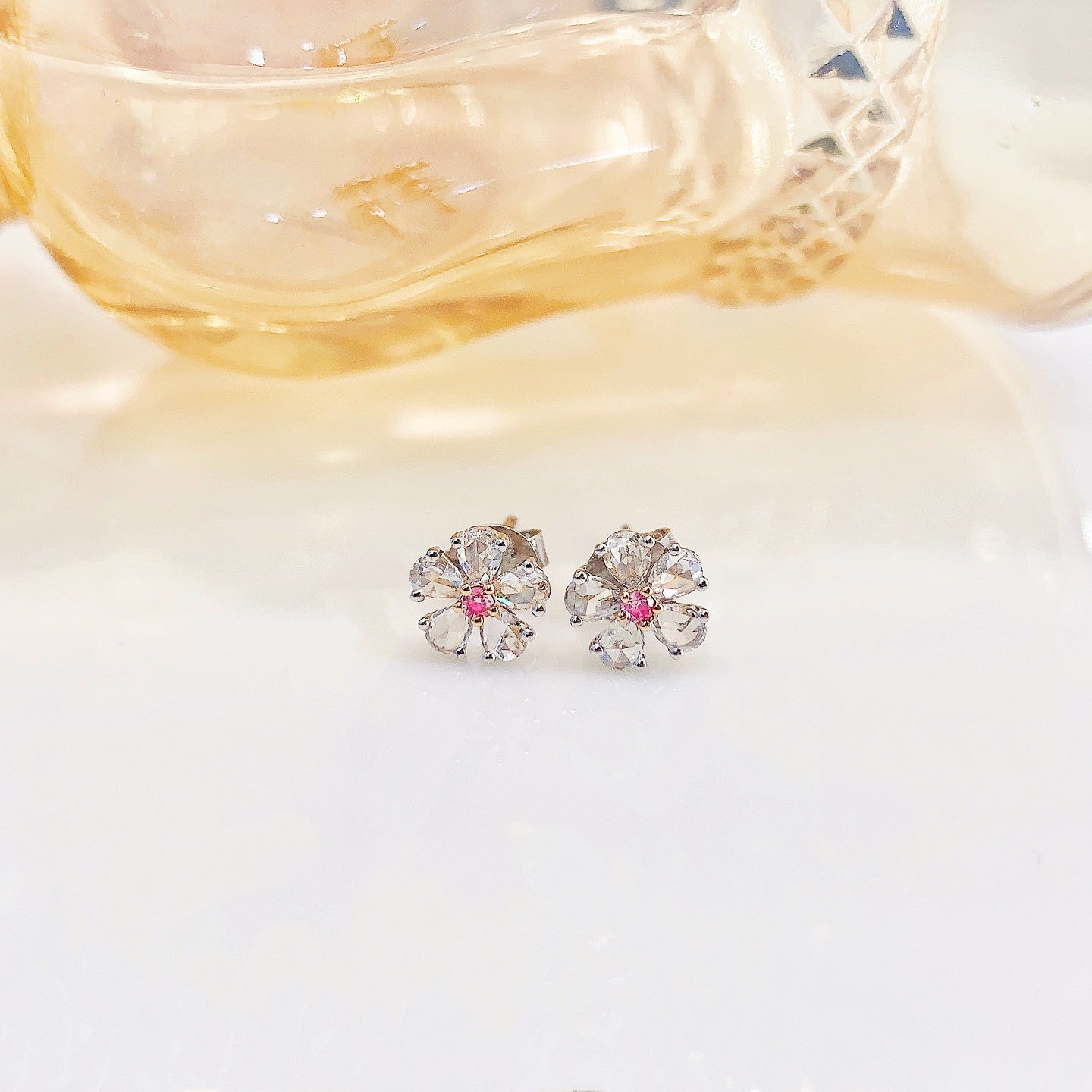 18K Pink Diamond Rose Earrings - ED002-F - Jeweler.Jewelry