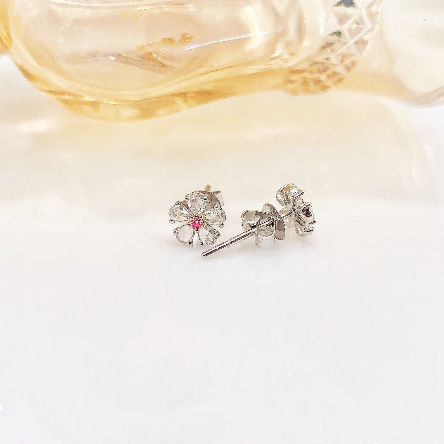 18K Pink Diamond Rose Earrings - ED002-F - Jeweler.Jewelry