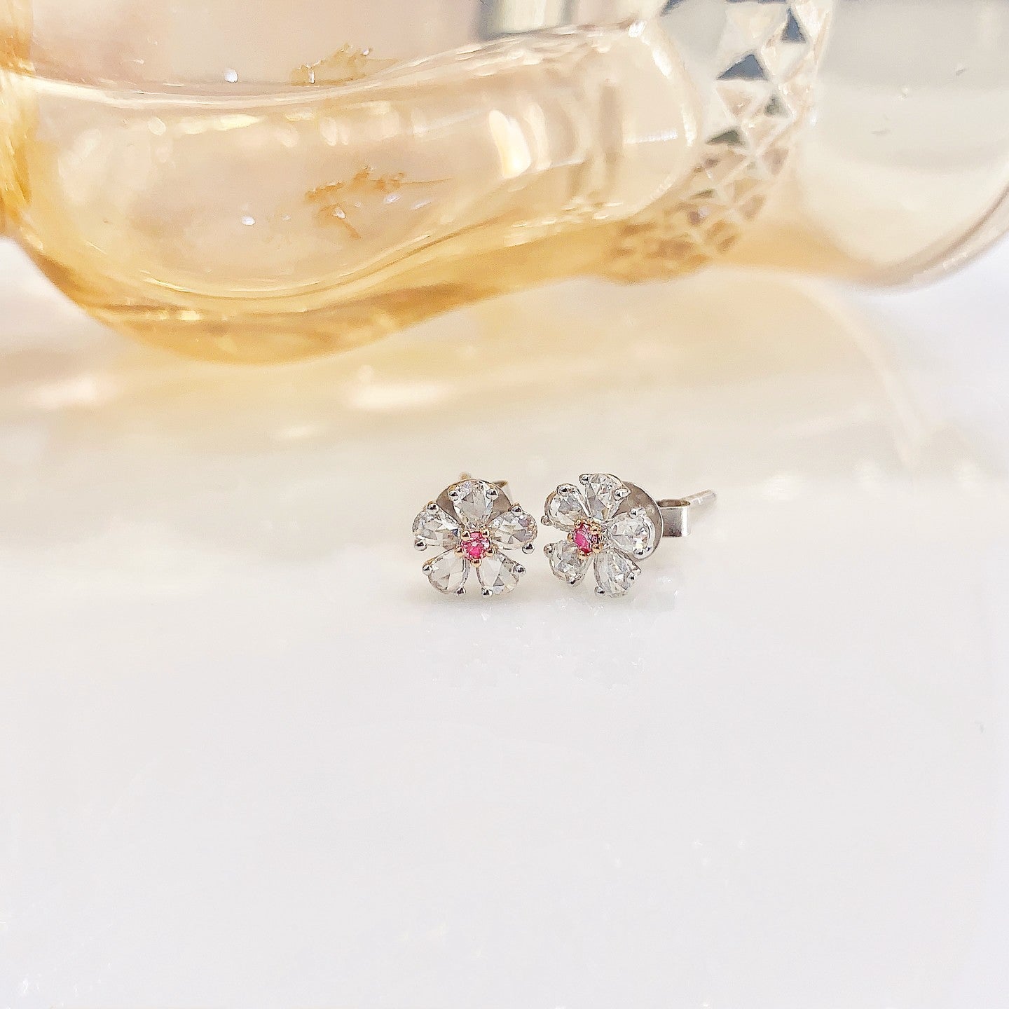 18K Pink Diamond Rose Earrings - ED002-F - Jeweler.Jewelry