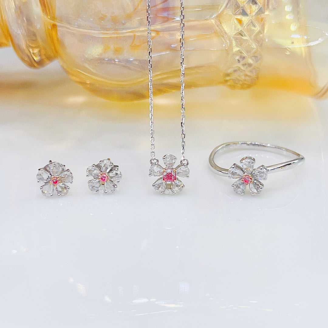 18K Pink Diamond Rose Flower Jewelry Set – A Romantic Choice - Pink Diamond Set System