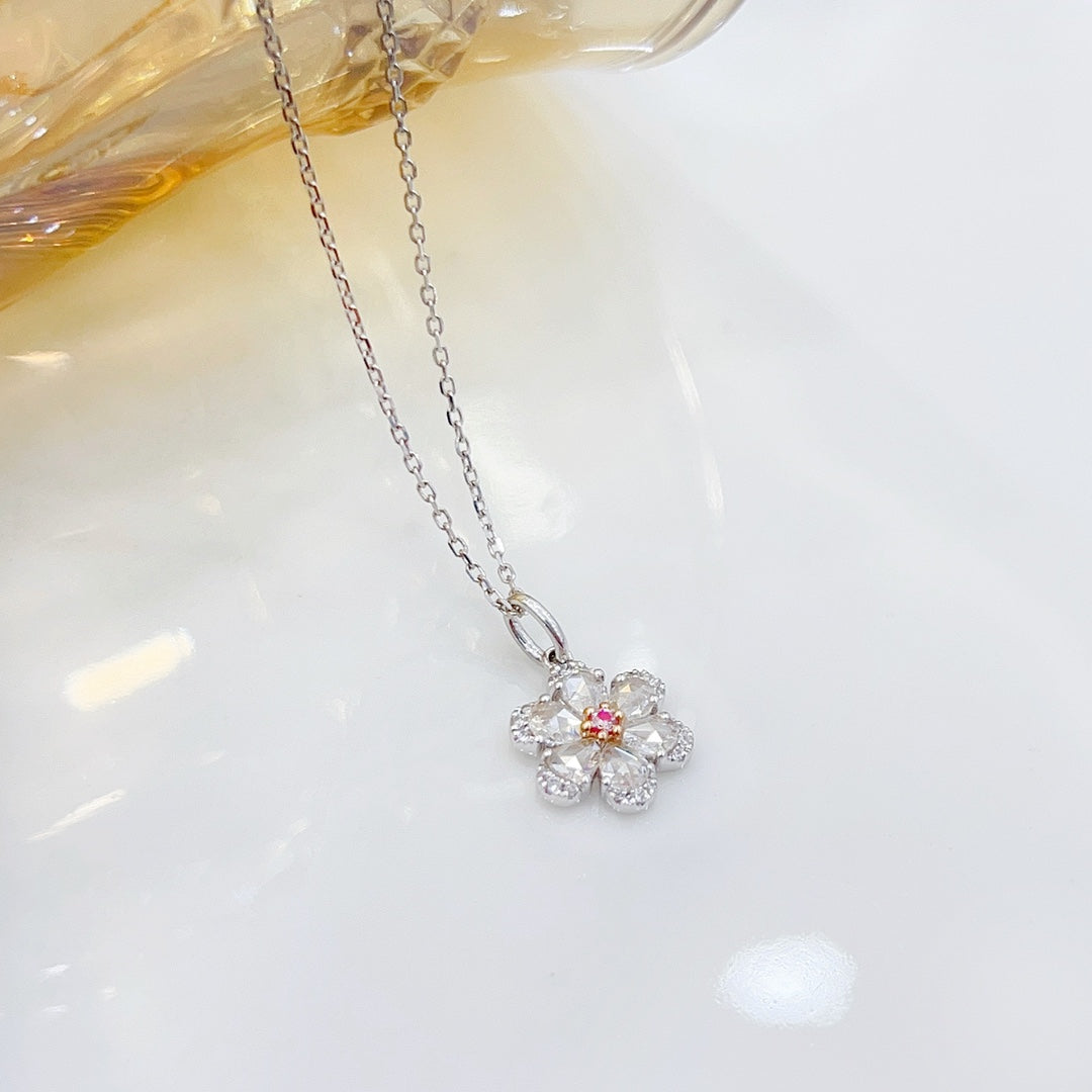 18K Pink Diamond Rose Necklace - XL038-F - Pink Diamond Necklace