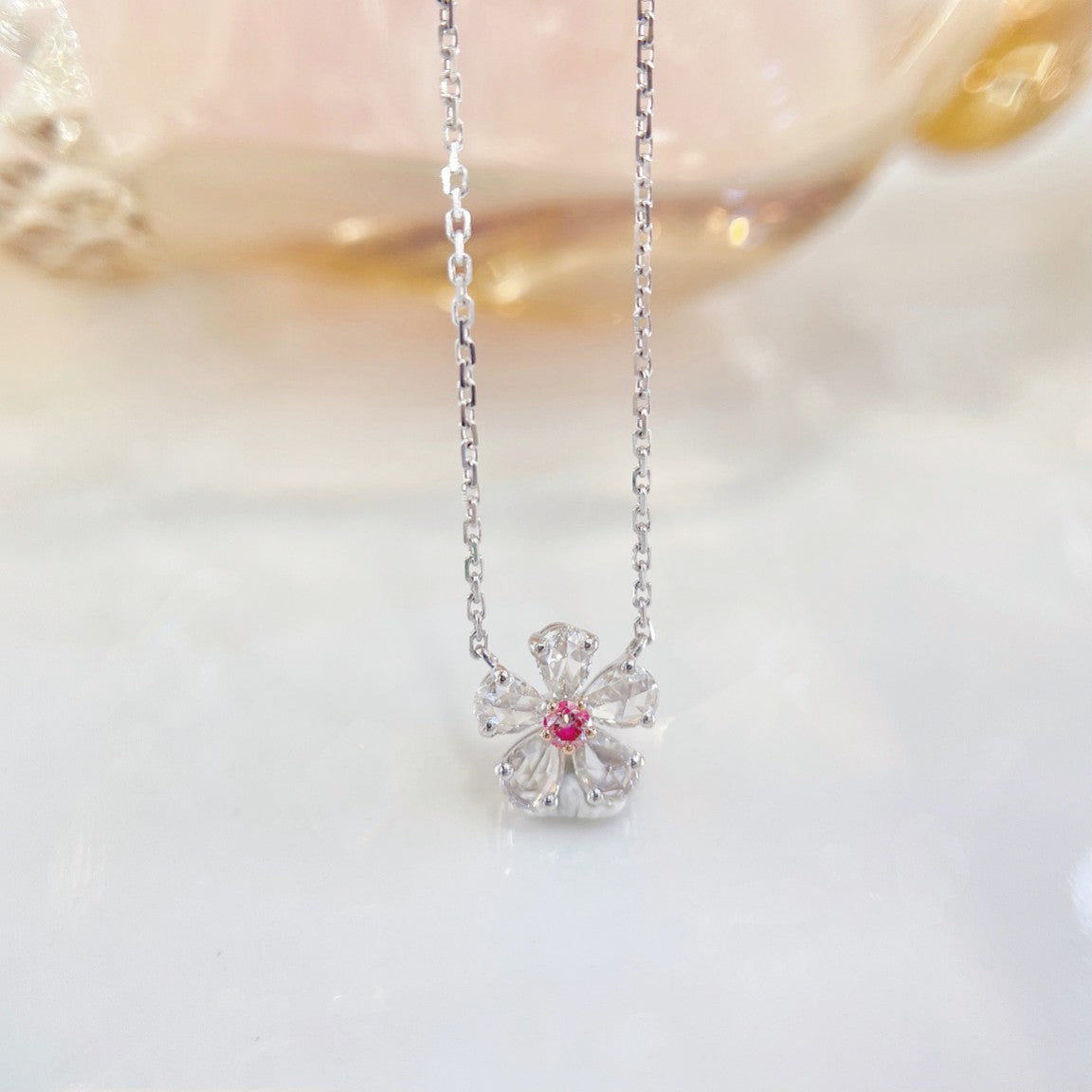 18K Pink Diamond Rose Pendant Small Size Jewelry - Pink Diamond Necklace