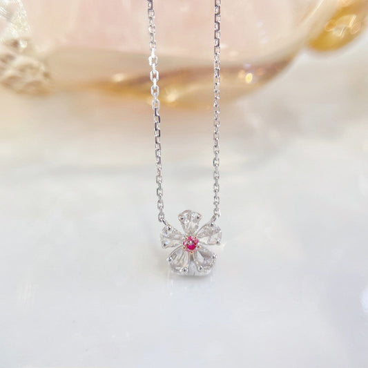 18K Pink Diamond Rose Pendant Small Size Jewelry - Pink Diamond Necklace