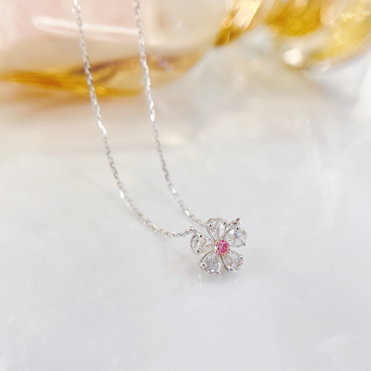 18K Pink Diamond Rose Pendant Small Size Jewelry - Pink Diamond Necklace