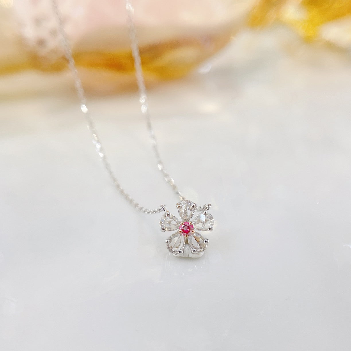 18K Pink Diamond Rose Pendant Small Size Jewelry - Pink Diamond Necklace