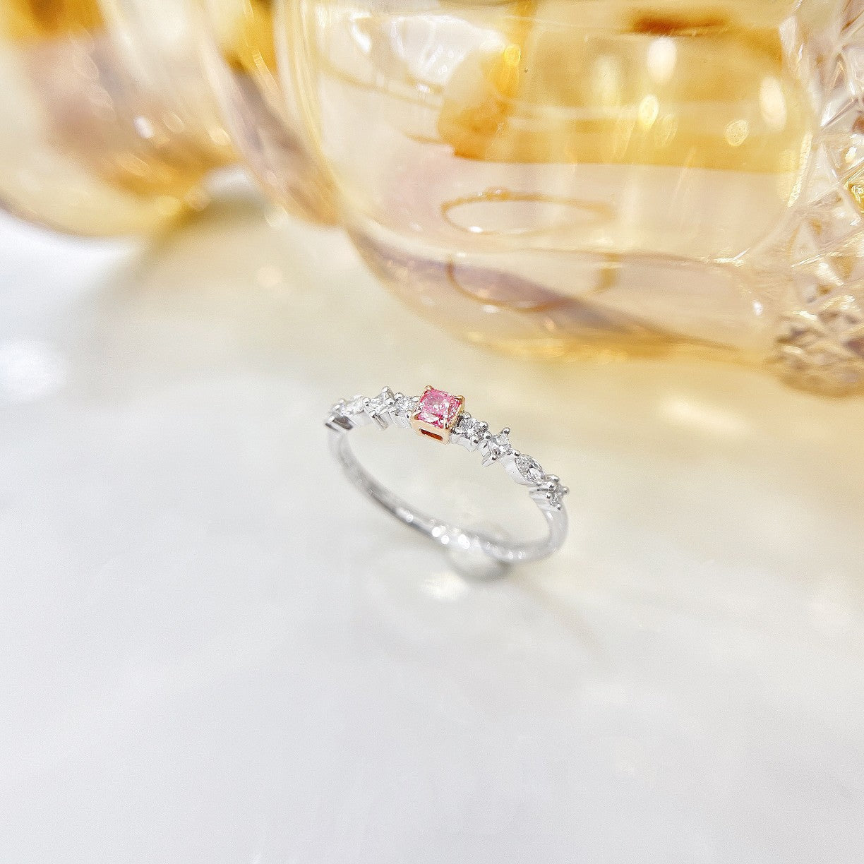 18K Pink Diamond Solitaire Cushion-Cut Minimal Ring - Jewelry - Pink Diamond Ring