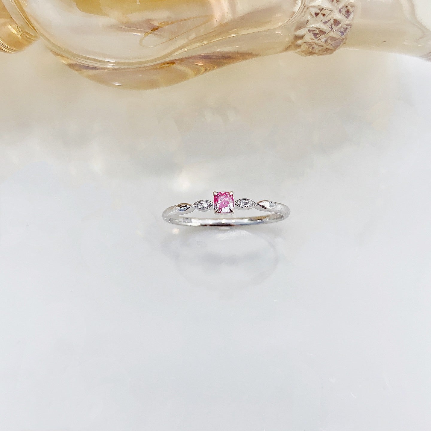 18K Pink Diamond Solitaire Cushion-Cut Minimal Ring | Premium Jewelry - Pink Diamond Ring