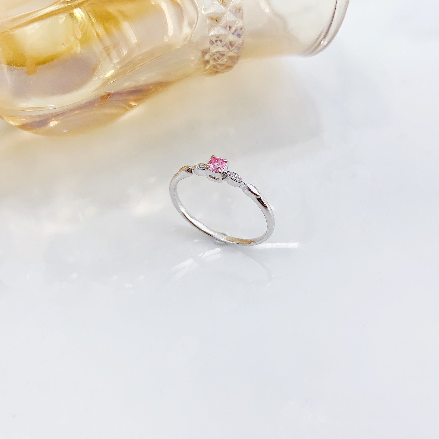 18K Pink Diamond Solitaire Cushion-Cut Minimal Ring | Premium Jewelry - Pink Diamond Ring