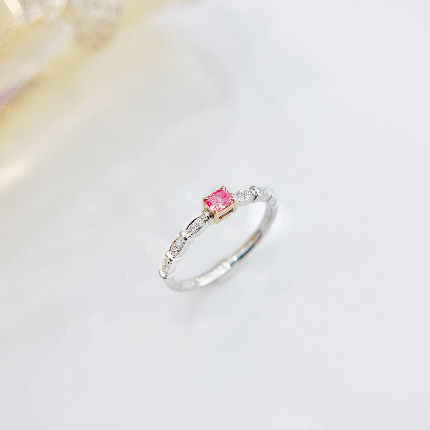 18K Pink Diamond Solitaire Cushion-Cut Minimalist Ring | Premium Jewelry - Pink Diamond Ring