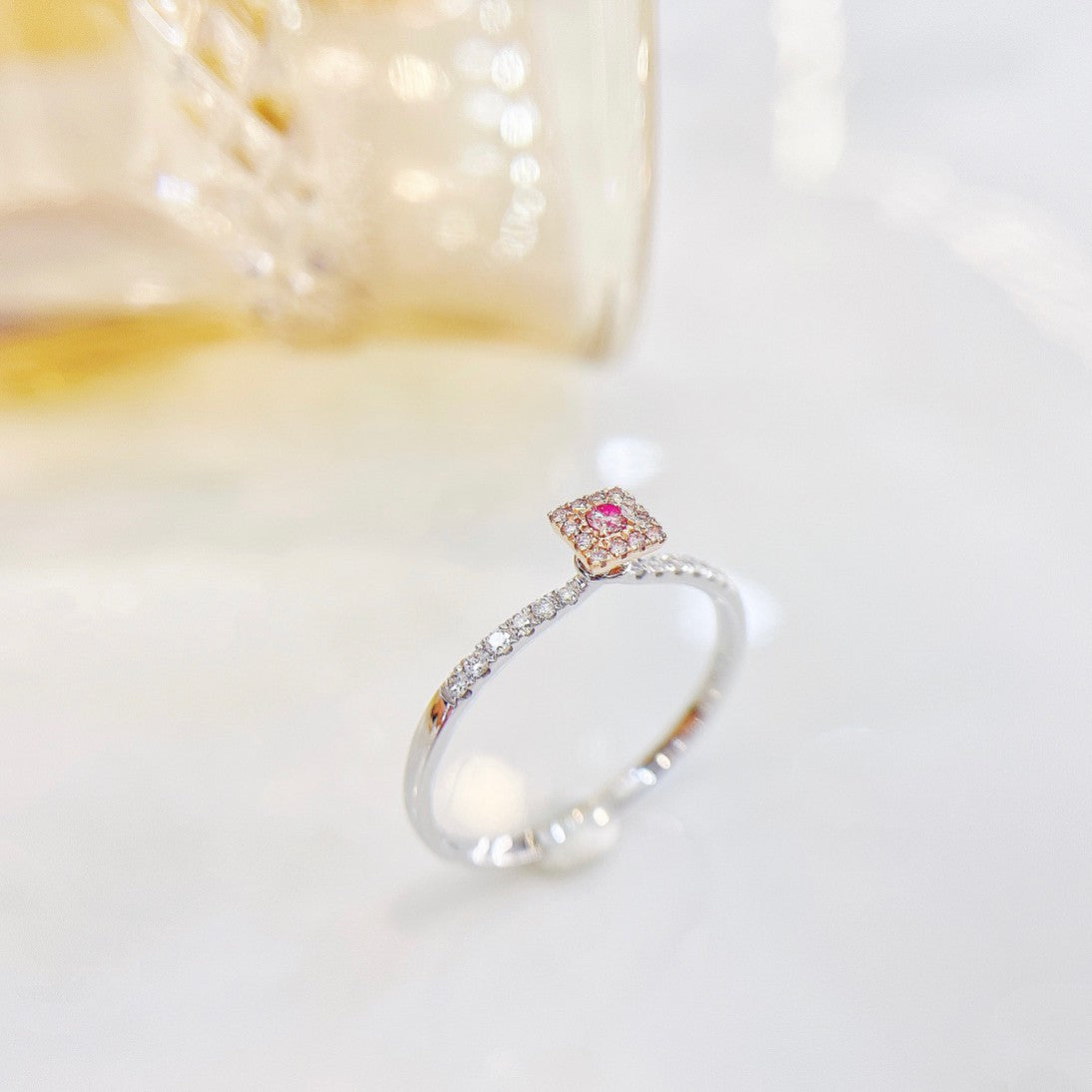 18K Pink Diamond Square Ring - Premium Jewelry - Pink Diamond Ring