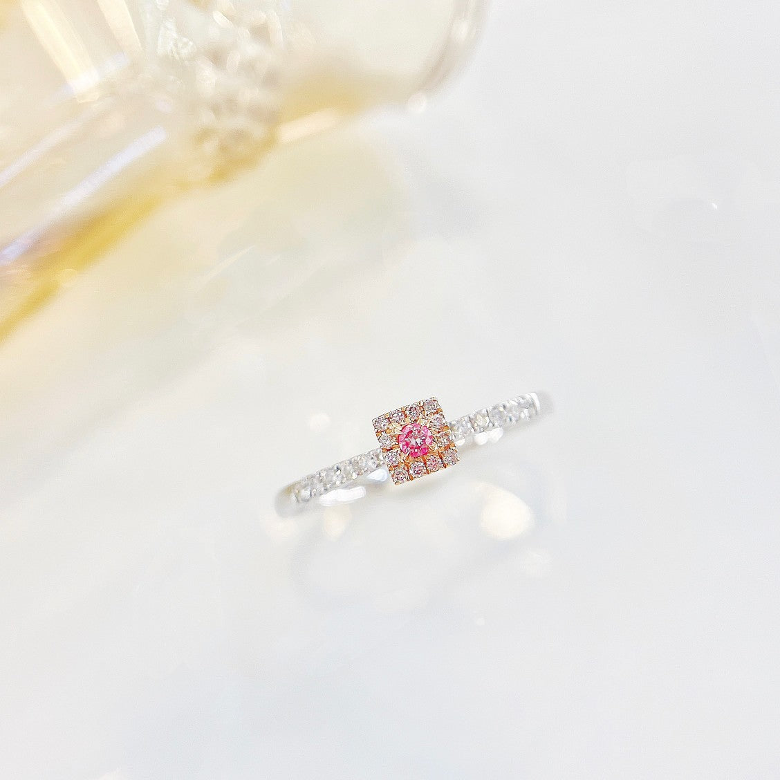 18K Pink Diamond Square Ring - Premium Jewelry - Pink Diamond Ring