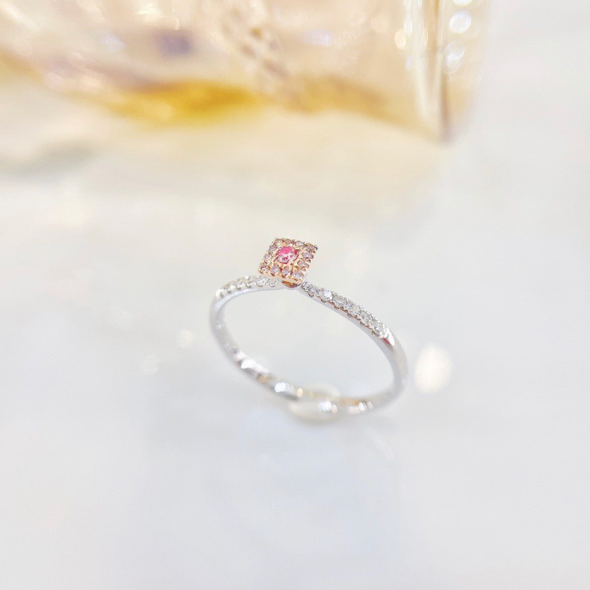 18K Pink Diamond Square Ring - Premium Jewelry - Pink Diamond Ring