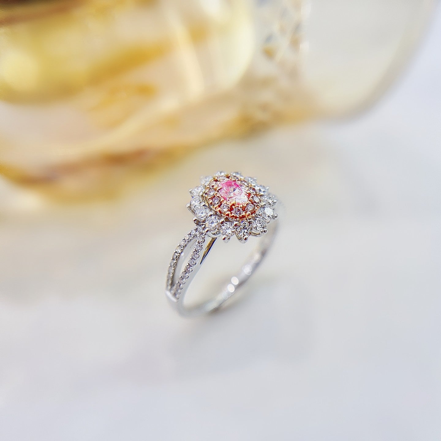 18K Pink Diamond Sunflower Hollow-out Arm Ring Jewelry - Pink Diamond Ring