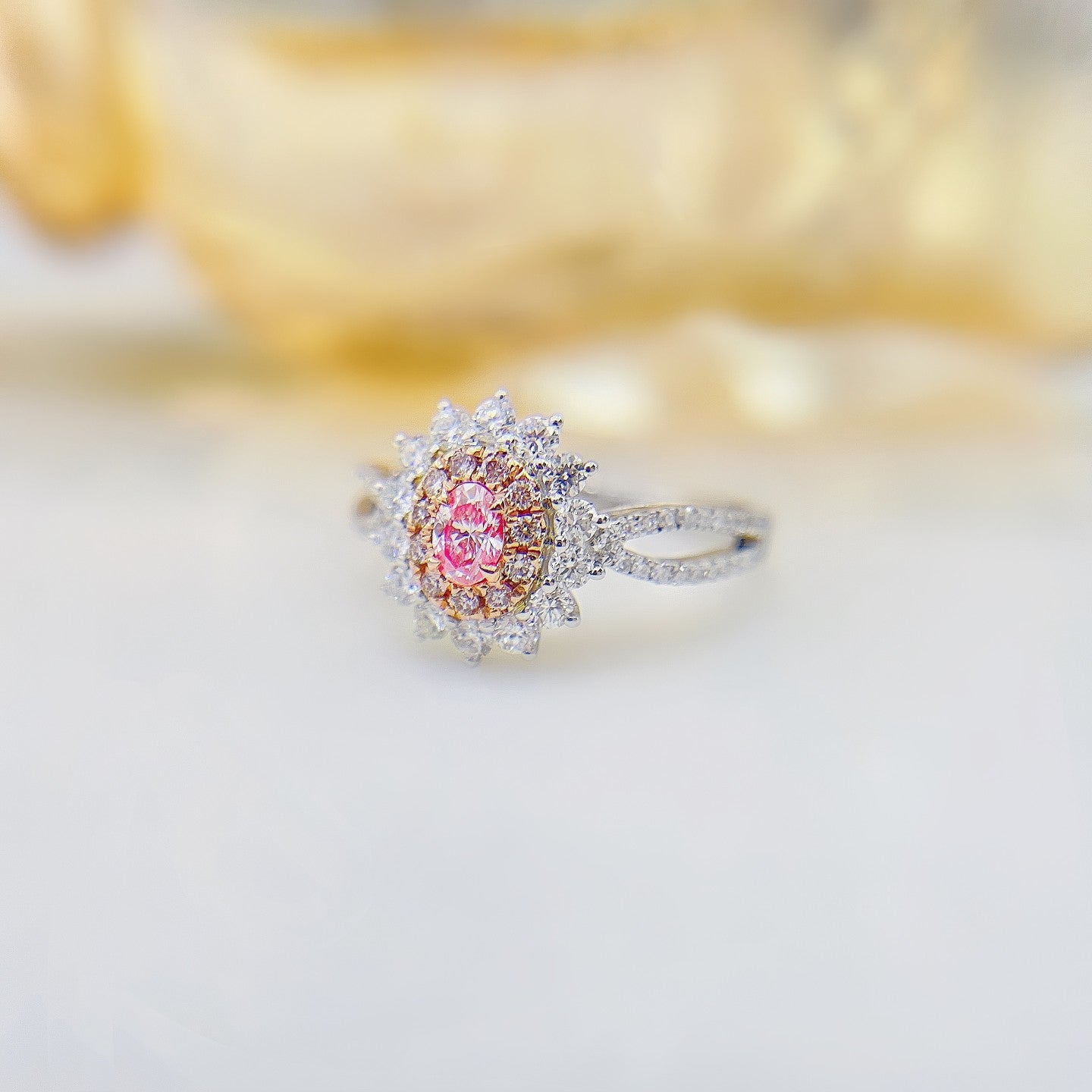 18K Pink Diamond Sunflower Hollow-out Arm Ring Jewelry - Pink Diamond Ring