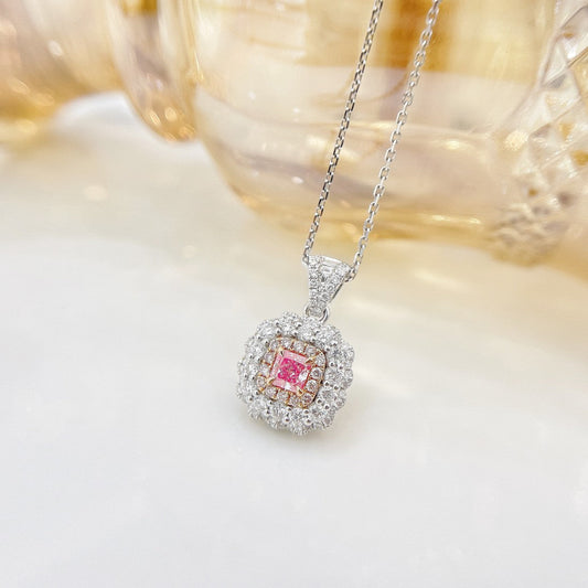 18K Pink Diamond Surround Necklace | Luxurious Jewelry Piece - Pink Diamond Necklace