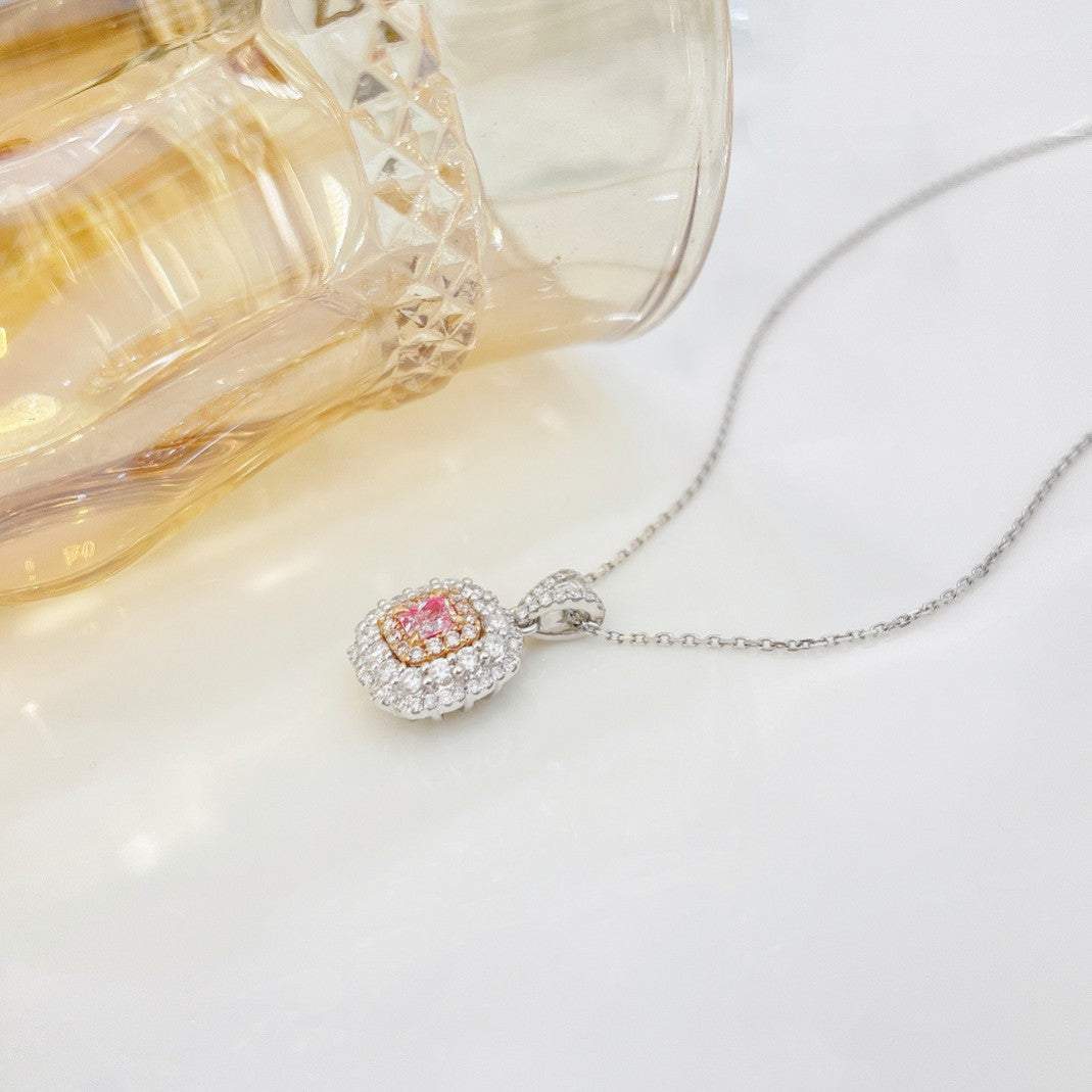 18K Pink Diamond Surround Necklace | Luxurious Jewelry Piece - Pink Diamond Necklace