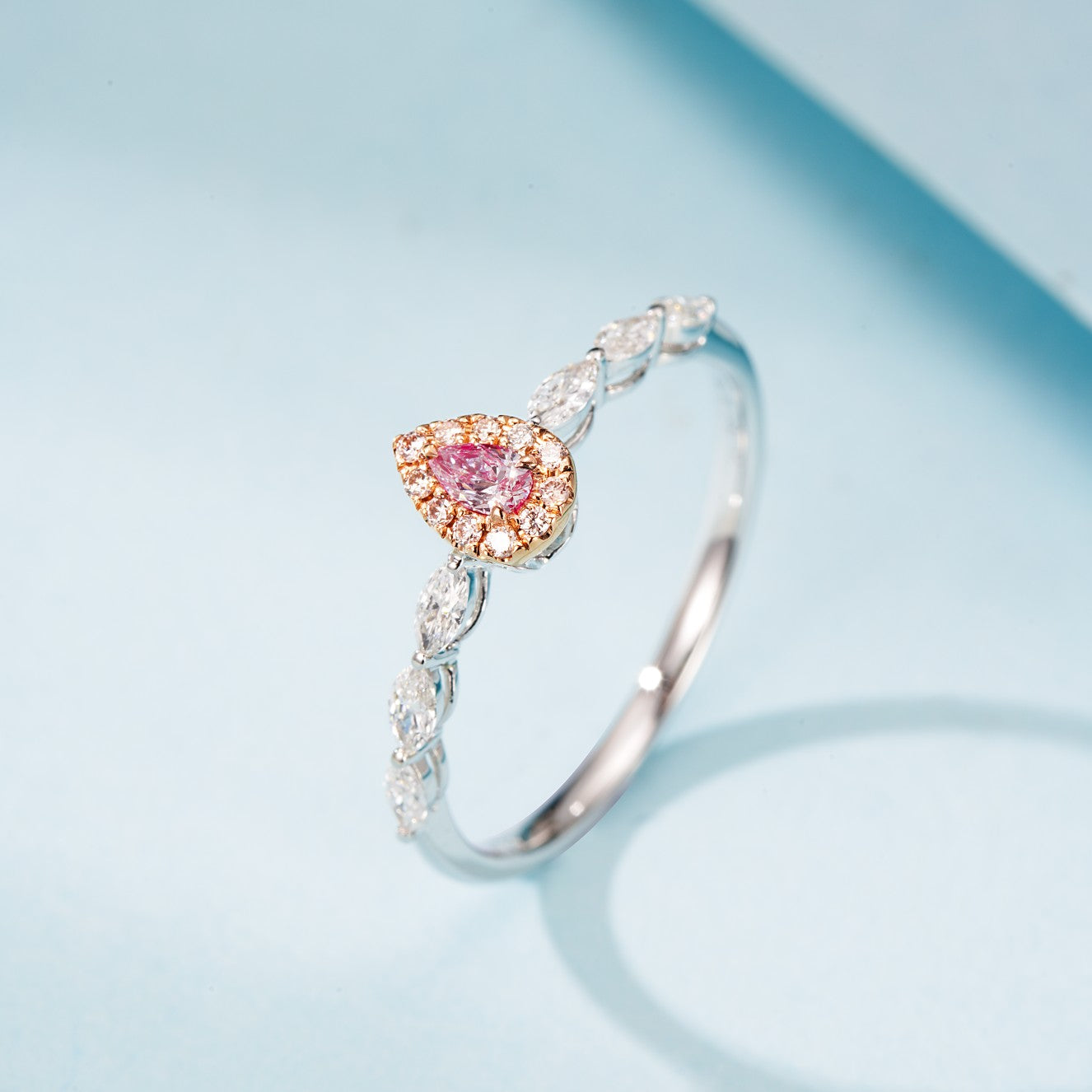 18K Pink Diamond Teardrop Marquise Ring - Elegant Jewelry Piece - Pink Diamond Ring