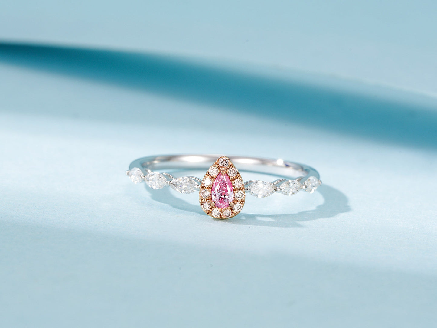 18K Pink Diamond Teardrop Marquise Ring - Elegant Jewelry Piece - Pink Diamond Ring