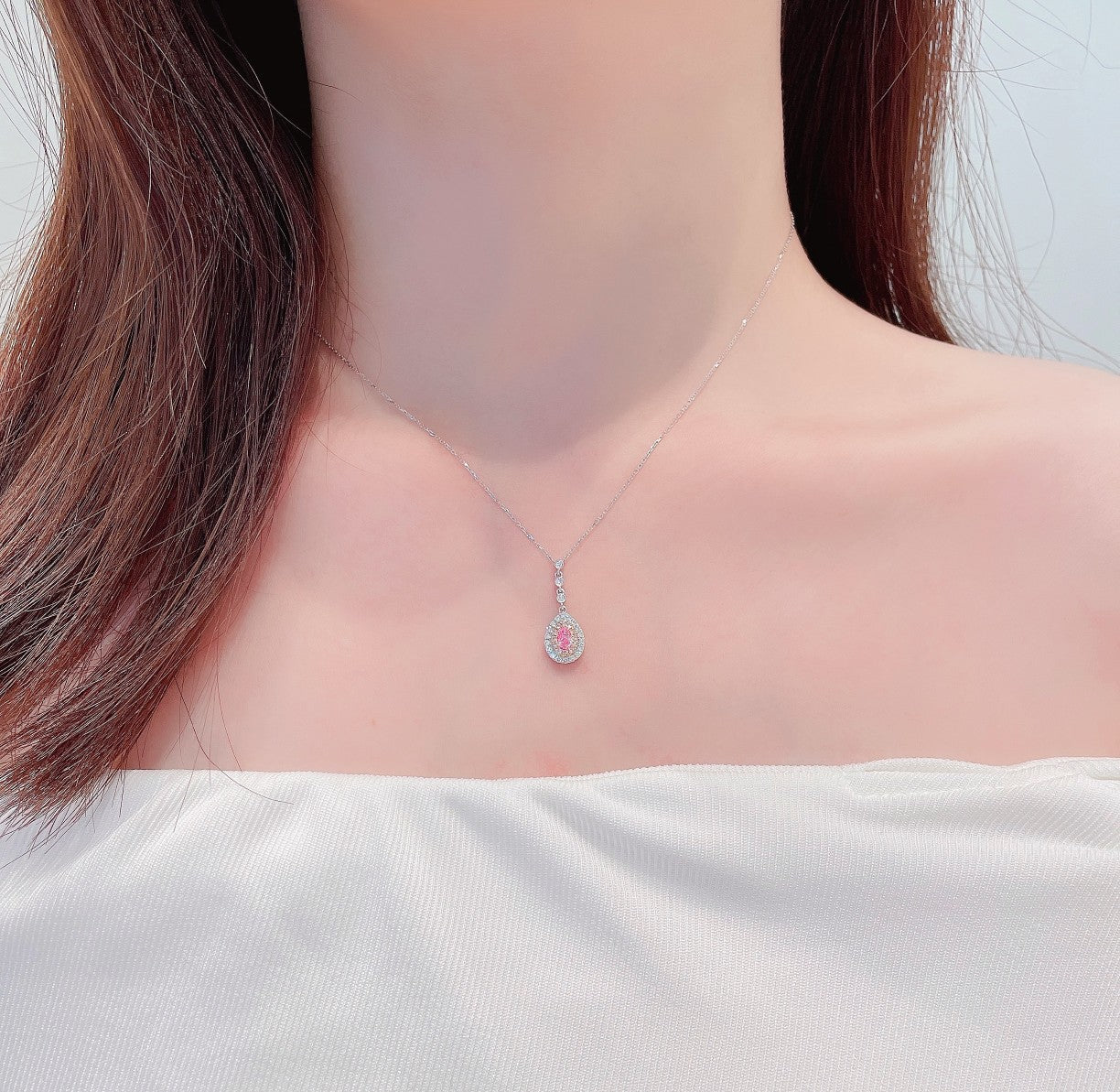 18K Pink Diamond Water Drop Bubble Necklace | Luxury Jewelry - Pink Diamond Necklace