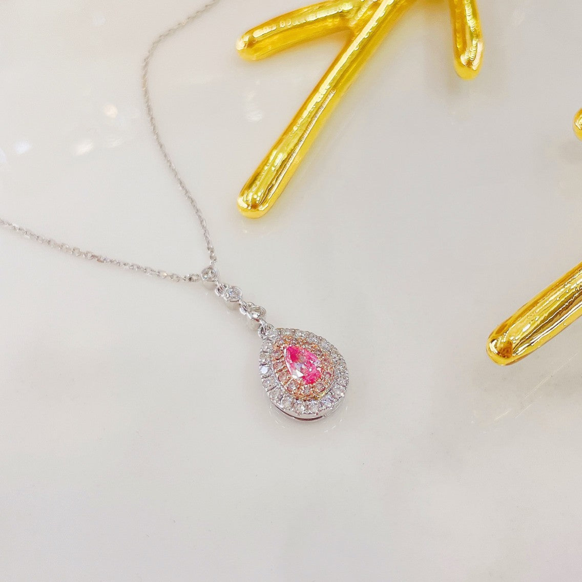 18K Pink Diamond Water Drop Bubble Necklace | Luxury Jewelry - Pink Diamond Necklace