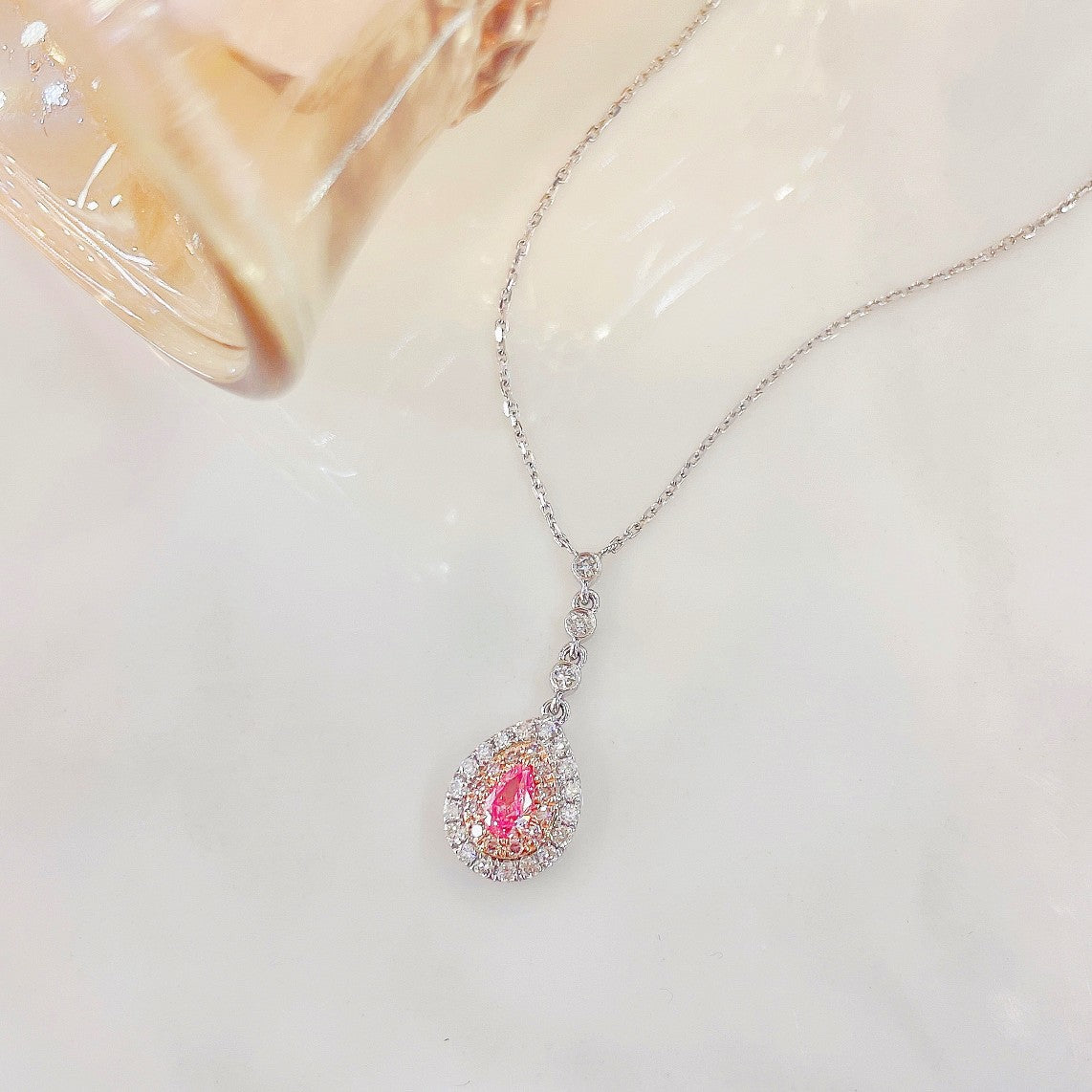 18K Pink Diamond Water Drop Bubble Necklace | Luxury Jewelry - Pink Diamond Necklace