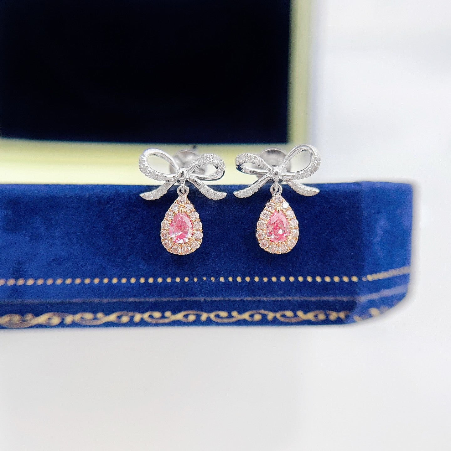 18K Pink Diamond Waterdrop Bowknot Earrings - Jeweler.Jewelry