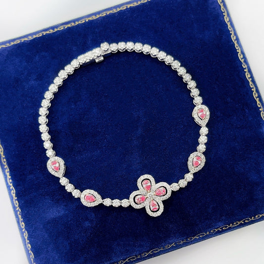 18K Pink Diamond Waterdrop Four-Leaf Clover Bracelet - Luxury Jewelry - Pink Diamond Bracelet