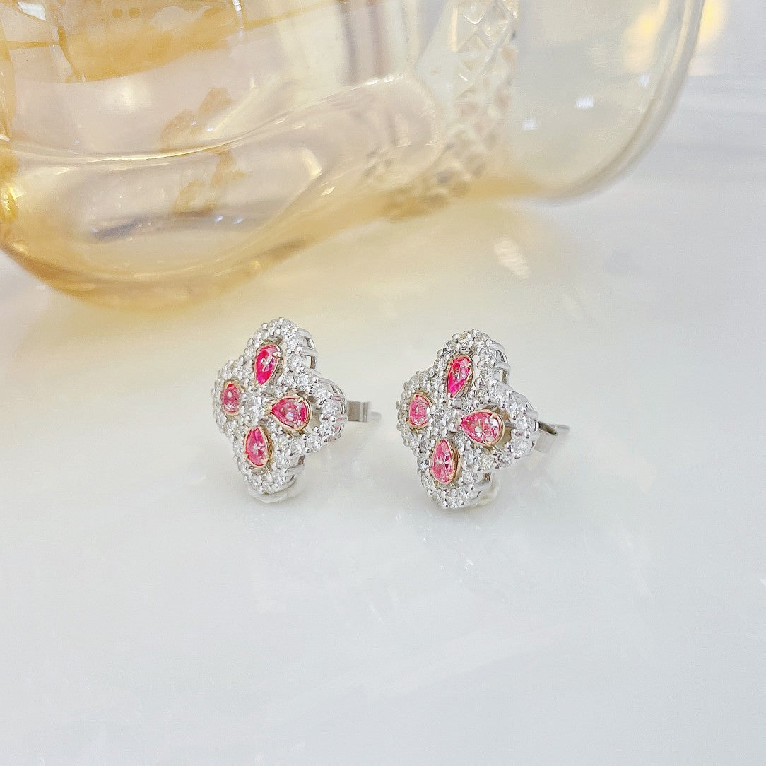 18K Pink Diamond Waterdrop Four-Leaf Clover Earrings - Jeweler.Jewelry