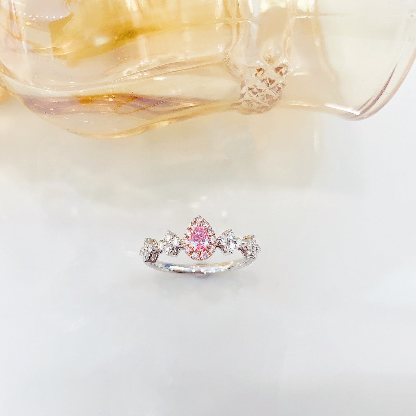 18K Pink Diamond Waterdrop Four-Leaf Clover Ring | Premium Jewelry - Pink Diamond Ring