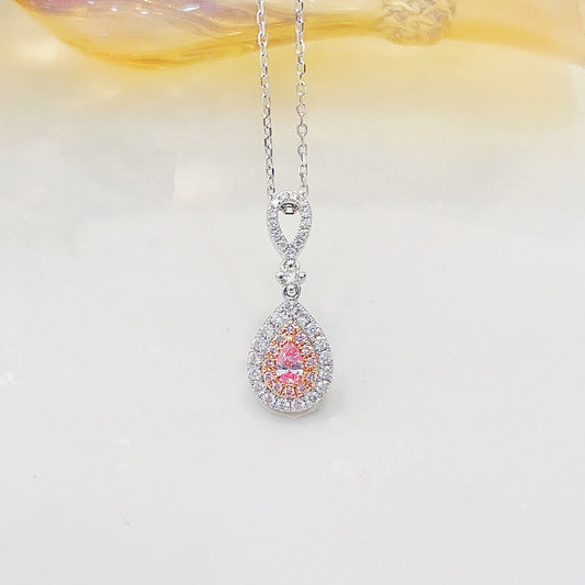 18K Pink Diamond Waterdrop Hollow Buckle Necklace - Exquisite Jewelry - Pink Diamond Necklace