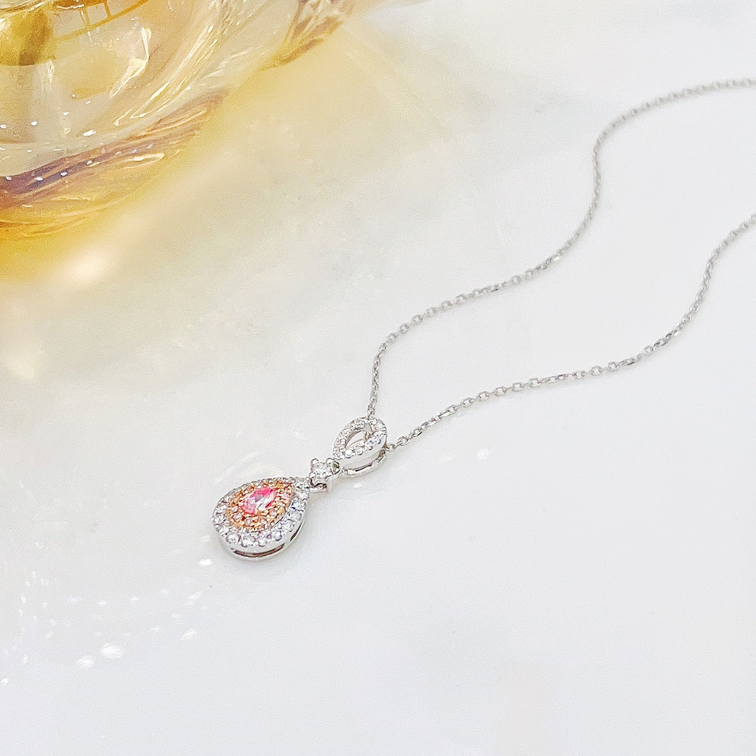 18K Pink Diamond Waterdrop Hollow Buckle Necklace - Exquisite Jewelry - Pink Diamond Necklace